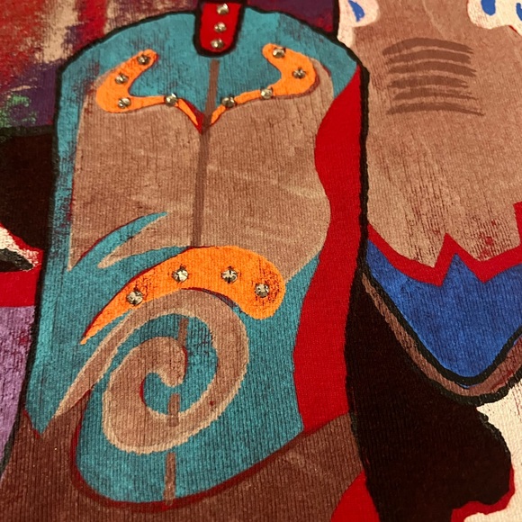 VINTAGE Kolorway USA Hand Painted 3/4 Sleeve Shirt western boots - Picture 6 of 7